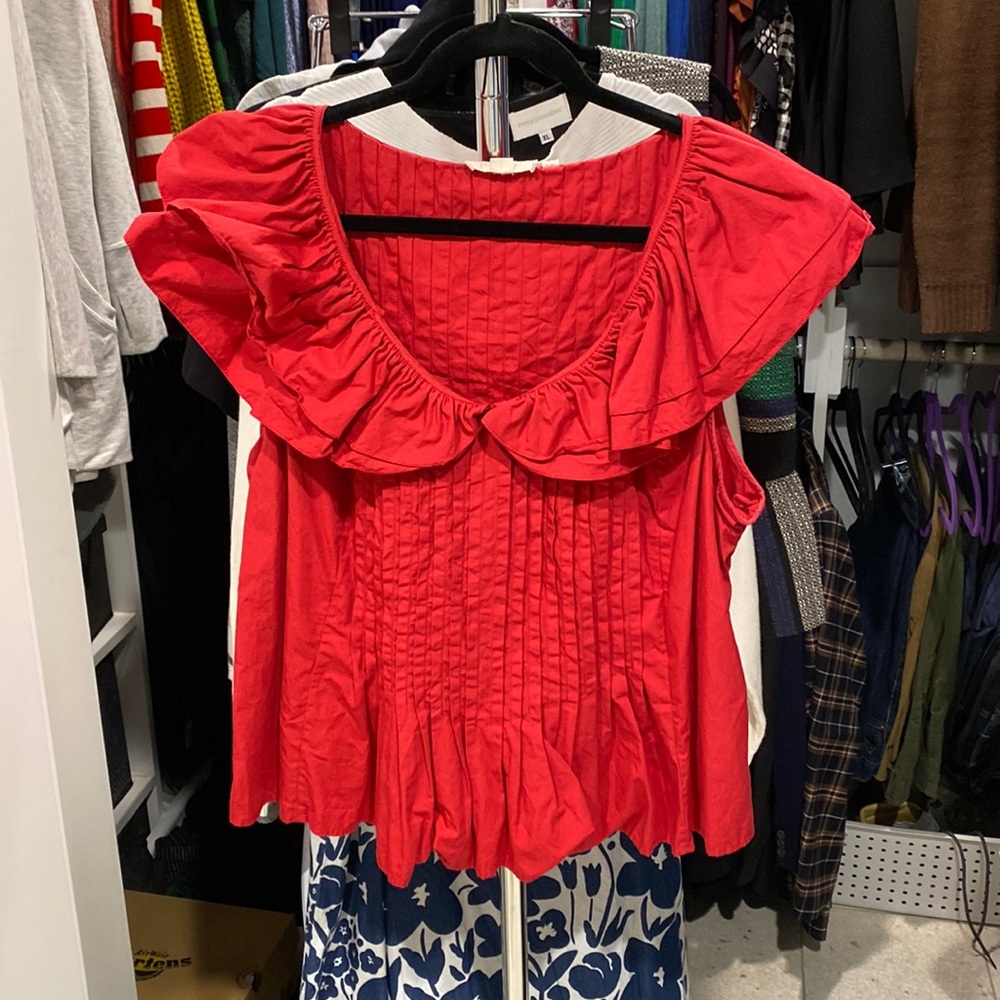 Anthropologie ruffle neck pin tuck top